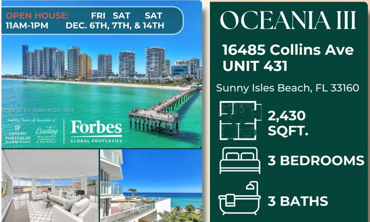 16485 Collins Ave-(Direct Ocean View Corner) # 431, Sunny Isles Beach FL 33160